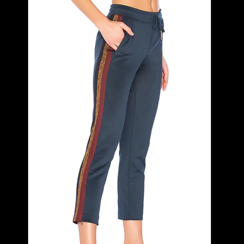 Pam & Gela Crop Track Pant and Jacket SET With Lurex Stripe Navy